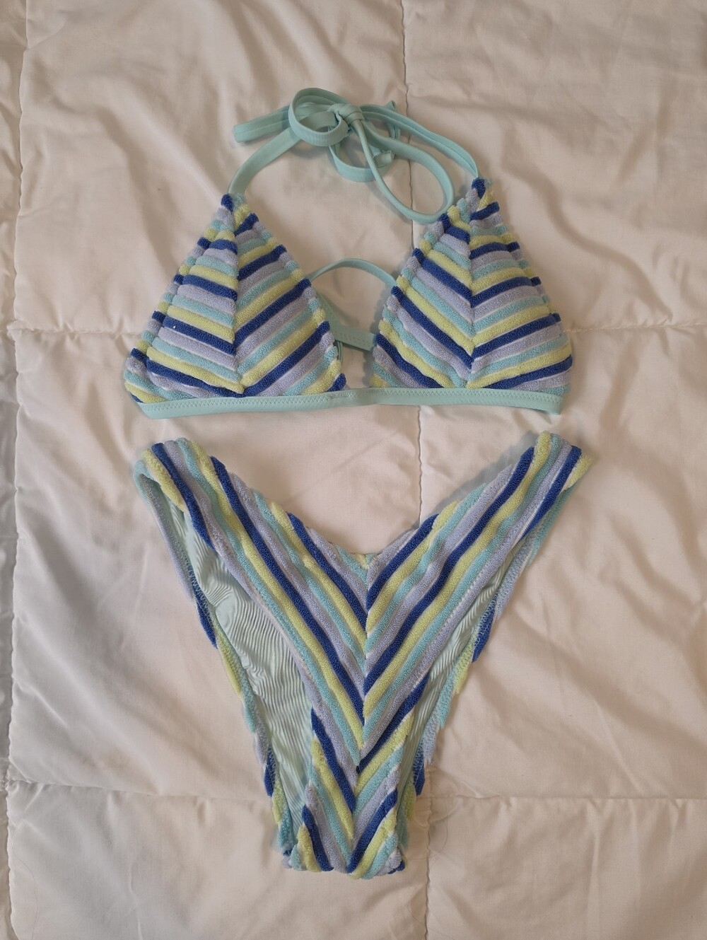 Aerie- Striped Terry Bikini Set- Triangle Top (XS), Cheeky Bottom (S)